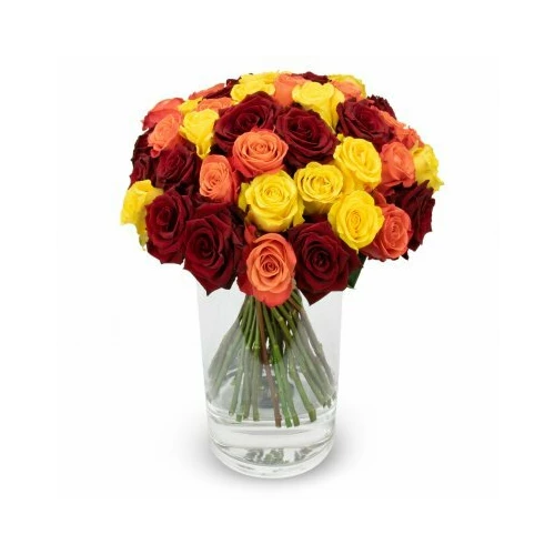Bouquet of red, yellow and orange roses